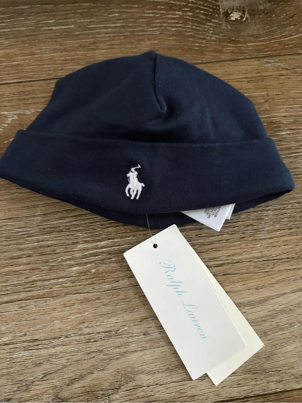 Ralph Lauren Navy Knit Baby Beanie with Polo Pony NWT